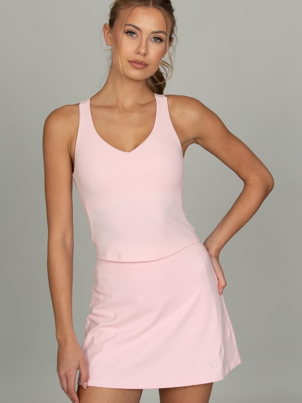 Women’s V-Neck paded Tank  - Light Pink